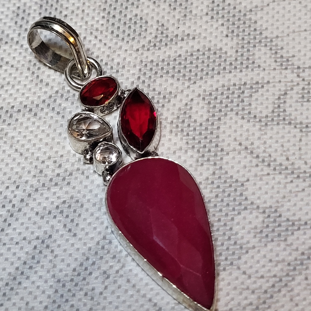 Ruby Garnet Ruby Quartz Crystal Quartz Gemstone Sterling Silver Plated Pendant